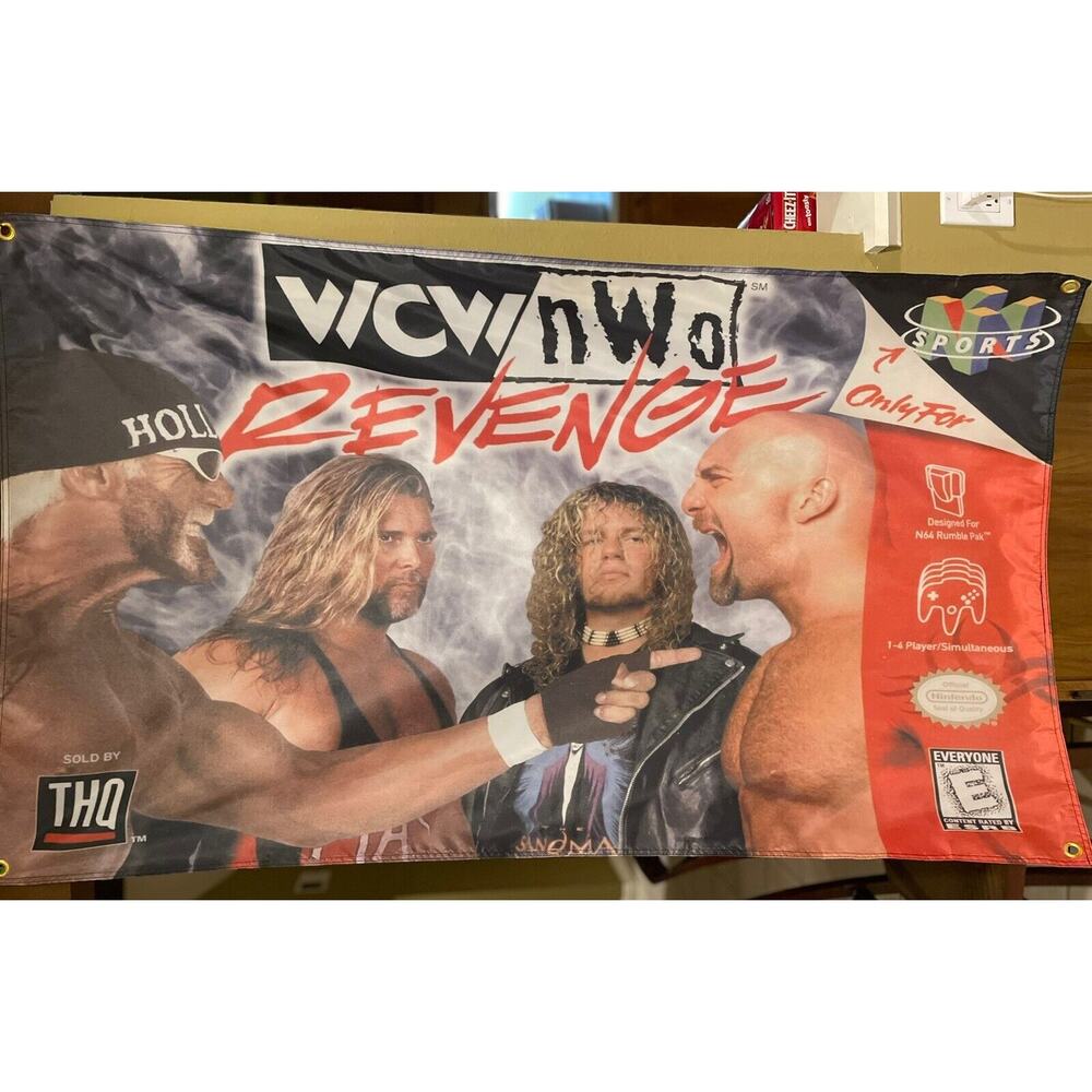 WCW Vs NWO Revenge Nintendo N64 5ft Flag Banner Poster 1998 64 THQ WWF WWE Hogan